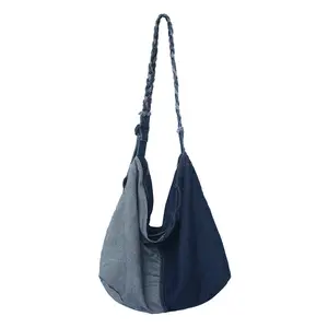 OEM/ODM मुद्रित जींस शॉपिंग किराने ढोना डेनिम बैग के लिए थोक पुन: प्रयोज्य शॉपिंग बैग कस्टम मुद्रित डेनिम ढोना पर्स मामले