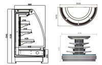 Réfrigérateur-ventilateur circulaire multi-niveaux à ciel ouvert, vitrine ronde demi-hauteur pour boissons, fruits et produits laitiers