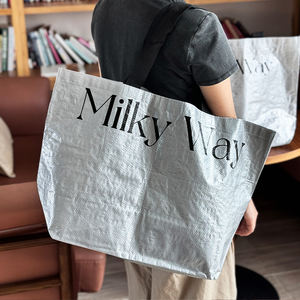 Large Capacity PP Woven Shopping bag Custom Printed <b>Letter</b> Pattern Folding <b>Plastic</b> Shoulder Storage Waterproof Feature for Gifts - Product Image 3