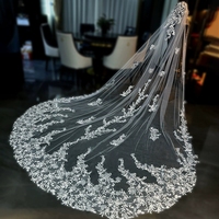ROMANTIC Luxury One Layer 3D Flower Cathedral Veil Lace Wedding Bridal Sequin Beads Veils Dengan Sisir