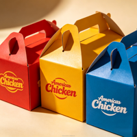Caja para Pollo Frito Personalizada, de Papel Desechable Seguro para Alimentos con Asa, para Comida Rápida para Llevar