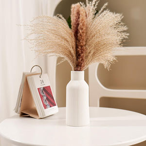 Vaso <span class=keywords><strong>in</strong></span> <span class=keywords><strong>Ceramica</strong></span> Bianca per Fiori e Erba della Pampa, Piccolo <span class=keywords><strong>Centrotavola</strong></span> Moderno Bohémien per Decorazione Tavola da Pranzo, Vaso per Fiori - Product Image 2