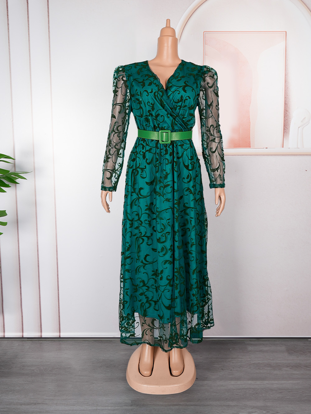 chinese dress ladies Caroline Gown Green Abstract Brocade main image 1