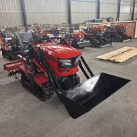 Tracteur agricole à chenilles diesel 25 CV avec pelle avant et rotoculteur arrière, cultivateur agricole 2-en-1 pour labourer et charger