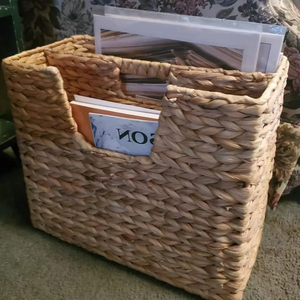 Vertical Water Hyacinth <b>Storage</b> Basket with Handles Woven Magazine Rack Artisanal <b>File</b> Organizer for Sustainable Home Office - Product Image 2