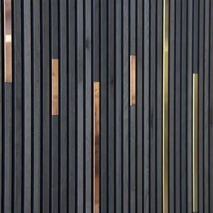 Woodup Grey Oak Metal coating Wood Slat Acoustic Panels for Wall Ceiling Soundproof Polyester acoustic Wall panels