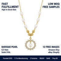 Collier de luxe tendance en acier inoxydable plaqué or 18 carats avec perles et zircons creux, prêt à être expédié en gros pour filles