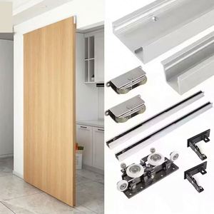 Herrajes WEKIS de aluminio ocultos para puertas correderas tipo granero, cierre suave, insonorizados, instalación con tornillos para montaje en pared interior moderno - Product Image 1