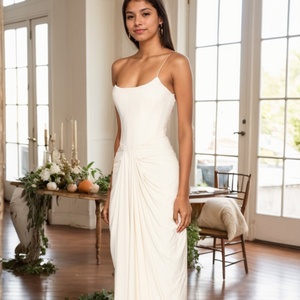 Vestido Largo Moderno Blanco para Mujer, Tela de Tul Natural Transpirable, Vestido de Gala Único, Caftán de Verano, Vestido de Graduación - Product Image 4