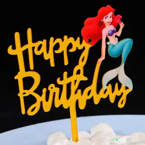 Gouden Spiegel Gelukkige Verjaardag Acryl Cake Topper Cartoon Acryl Cake Topper