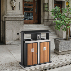 WPC Plastic Wood Outdoor Recycling <strong>Bin</strong> with Ashtray - <strong>Double</strong> <strong>Compartment</strong> Recycle <strong>Bin</strong> and Garbage Can for Hotels Parks Resorts - Product Image 6