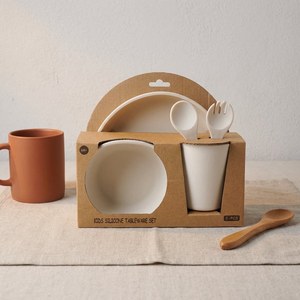 Ensemble de vaisselle en silicone pour enfants, 5 pièces, blanc cassé, sans BPA, pour l'alimentation des enfants de plus de 6 mois - Product Image 1