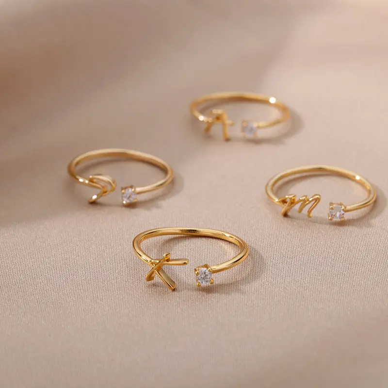 Neue offene goldene zarte Ringe Mädchen kupfer vergoldet verstellbarer Zirkon ring Party Fingerring Schmuck