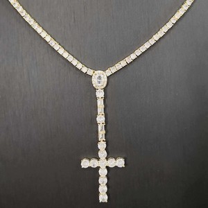 Collana a Y con ciondolo a croce religiosa Hip Hop Iced Out, con diamanti, a forma di <span class=keywords><strong>rosario</strong></span>, catena tennis <span class=keywords><strong>da</strong></span> 3 mm, per <span class=keywords><strong>uomo</strong></span> - Product Image 6