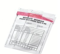 Sacs de dépôt d'espèces imprimés sur mesure avec sceau inviolable, auto-adhésifs, en plastique transparent pour opérations bancaires
