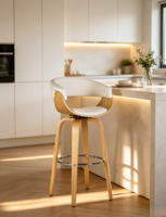 Tabouret de bar moderne en bois courbé, pivotant à 360 degrés, hauteur de comptoir, avec revêtement en cuir PU