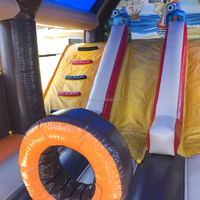 Castillo Hinchable para Exteriores Equipo de Diversión Barco Pirata Castillo Saltador para Niños Combo con Tobogán Acuático Brincolín Hinchable