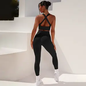 Dames Naadloze Sport Pak Hoge Taille Fitness Broek Hoge Ondersteuning Beha Snel Droog Actieve Sexy Yoga Set