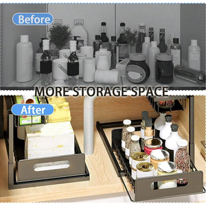 <span class=keywords><strong>Sous</strong></span> l'évier 2 niveaux coulissant armoire panier organisateur tiroir extractible armoire multi-usages évier organisateur pour salle de bain cuisine - Product Image 3