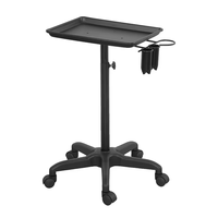 Chariot de Salon Noir Mat à Hauteur Réglable avec Porte-Outils et Gobelets, Base à 5 Étoiles pour Coiffeur