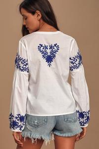 Femmes À Manches Longues À Volants Brodé En Mousseline De Soie Blouses tops - Product Image 4