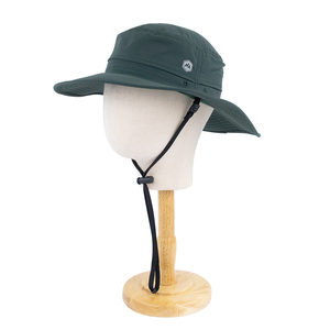 Venta al por mayor 100% de poliéster de viaje al aire libre sombreros de cubo Casual Gorra lisa verde oscuro Boonie sombrero de pesca de ala ancha Gorras de cuerda - Product Image 6