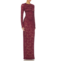 Vestido de Fiesta Casual Otoñal para Mujer, Estilo Dulce y Moderno, Sexy, con Cuello Abierto, Tirante Único, Corte Regular, Encaje, Manga Larga, Lentejuelas Florales