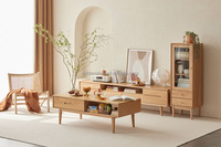 F8071 Table basse minimaliste simple et moderne de style nordique en bois de chêne massif couleur noyer naturel et noir