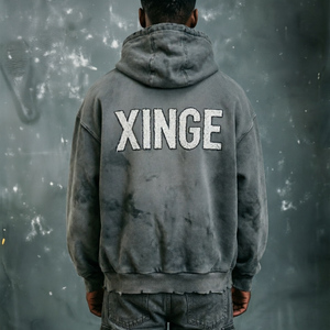 Sweat à capuche streetwear personnalisé 100 % coton épais, effet éclaboussures délavé, coupe oversize, délavé, vieilli, carré, court, vintage pour homme - Product Image 2