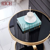 Table basse moderne de luxe avec plateau en verre trempé, cadre en acier inoxydable doré, table ronde pour salon