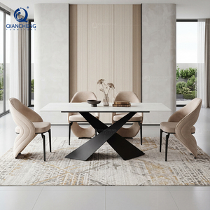 Mesa de Comedor de Piedra Sinterizada de Lujo Silenciosa con Base en X Trenzada y Acero Inoxidable Pulido, Juego de Muebles para Comedor - Product Image 4