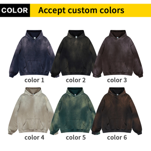 Sweat-shirts à capuche sans capuche en coton 100% <span class=keywords><strong>blanc</strong></span>, effet lavé, style vintage, avec poils de cheval brossés, disponibles en 6 couleurs, coupe oversize - Product Image 2