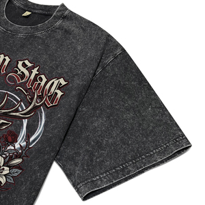 Gothic Letter Print <b>Men's</b> Wash Garment Dye Cotton T-Shirt Custom Superior Quality Casual Breathable Fabric Tees for Wholesale - Product Image 5