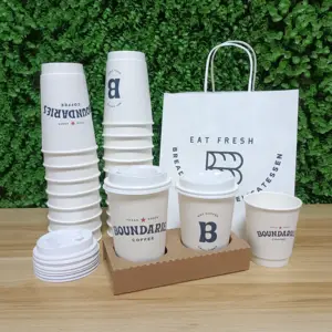 AT PACK Eco Friendly Coffee Shop Supplies Custom Takeaway Coffee Holder 4 Cups Cardboard Cup Holder Coffee Cup Disposable