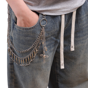 Multi Layered Studded Trouser <b>Chain</b> With <b>Cross</b> And Skull Pendant Zinc Alloy Waist <b>Chain</b> For Casual Wear - Product Image 2