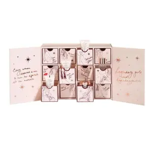 Custom Double Door Carton Advent Packaging Christmas Perfume Candy Cosmetics Jewelry Crystal Eye Lashes Countdown Calendar Box