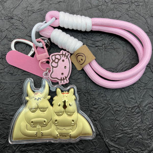 Llavero con colgante de toro y caballo dorado, cuerda rosa, amuleto para teléfono móvil, regalo para colegas, amigos, niños - Product Image 4