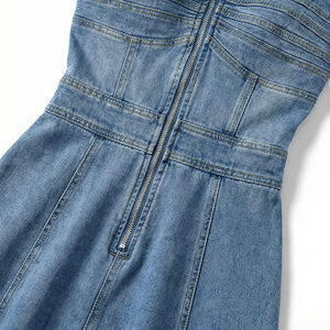Robe longue en jean d'été pour <span class=keywords><strong>femme</strong></span> Wangsheng GX6337, style vintage club, sans manches, fermeture éclair, sexy, grande ampleur, imprimé numérique uni - Product Image 3