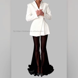 Ensemble 2 pièces pour femmes, haut en satin à manches longues et jupe en maille extensible ample, tendance - Product Image 2