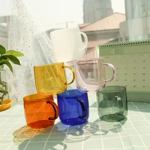 Taza de vidrio transparente de borosilicato para beber café, vaso de vidrio de colores