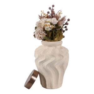 Vaso in ceramica con coperchio in metallo, design ondulato, urna decorativa per soggiorno, camera da letto, ufficio, pezzo d'arredo. - Product Image 2