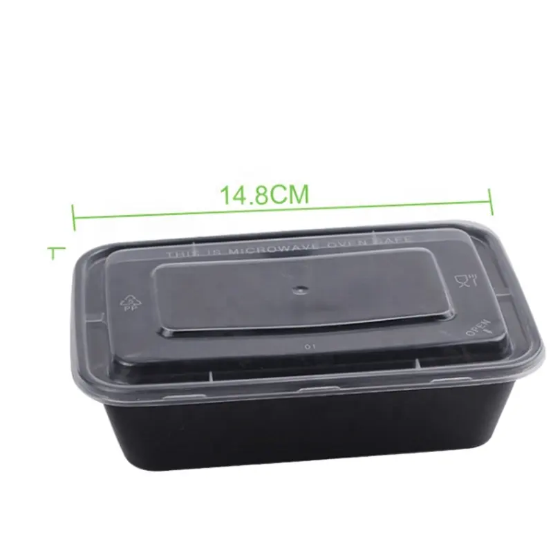 Caja transparente de 350ML postre contenedores de comida de embalaje de caja de plástico negro