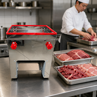 Machine à trancher la viande de table professionnelle 850W, modèle 90, pour la préparation de poitrines de poulet fraîches dans les cuisines de restauration et d'hôtels