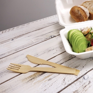 أدوات مائدة من الخيزران صديقة للبيئة تشمل سكين وشوكة وملعقة - للمطاعم والحفلات، أدوات طعام قابلة للتحلل - Product Image 2