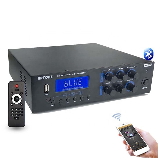 Small 80W Blue Tooth Music Mixer with Power Amplifier Wall Ceiling Speaker Restaurant 100V Sound System Receiver PA-E80 for Shop