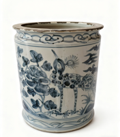 Pot de fleur en porcelaine bleue et blanche antique de Chine avec porte-stylo vase de table en céramique de style ancien canard mandarin et lotus
