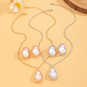 Parure de bijoux uniques et élégantes en perles d'eau douce véritables irrégulières, plaquées rhodium, style vintage, pour mariée, pour femme - Product Image 4