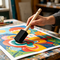 Pinceau à peinture en mousse de 1 pouce avec manche en bois, léger, durable et idéal pour les acryliques, les teintures, les vernis, l'artisanat et l'art