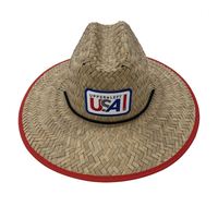 Chapeau de plage en paille brodé à bord plat, style sauveteur, avec patch logo personnalisé, fermeture auto-agrippante, idéal pour l'été, la mode, la protection solaire, le surf et le safari