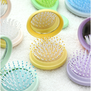 Candy Color Custom Logo Mini Folding Pocket Comb Travel Folding <b>Kids</b> Hair Brush Comb With Makeup Mirror GZ RTS Bulk Mixed Order - Product Image 2